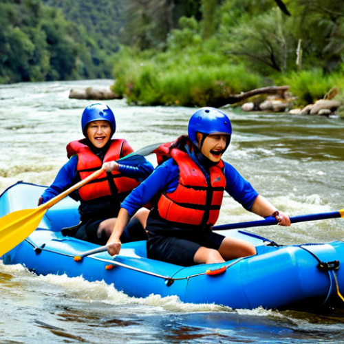 Home 20 A professional female whitewater rafting guide, fully clothed in appropriate rafting attire including a life vest and helmet, expertly navigating a sturdy raft through a challenging rapid on the Nerumba River. Her expression is focused and determined as she commands the boat, with perfectly formed hands firmly on the oar. A diverse group of adult participants, also fully clothed in modest rafting gear, are paddling in unison, their faces reflecting excitement and trust. The background showcases rugged river canyons and a clear, blue sky. This image captures the essence of skill and control on the water. safe for work, appropriate content, fully clothed, professional, perfect anatomy, correct proportions, natural pose, well-formed hands, proper finger count, natural body proportions, high quality, professional photography.