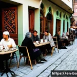 Home 18 보스니아의 다문화적 배경과 민족성 - A vibrant street scene in Sarajevo showcasing multilingual urban life: diverse people of different e...